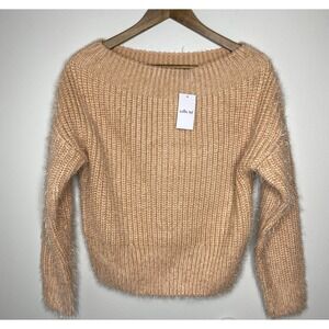 WILLOW & ROOT Sweater Peach Chunky Ribbed Eyelash knit Off Shoulder Size S NWT